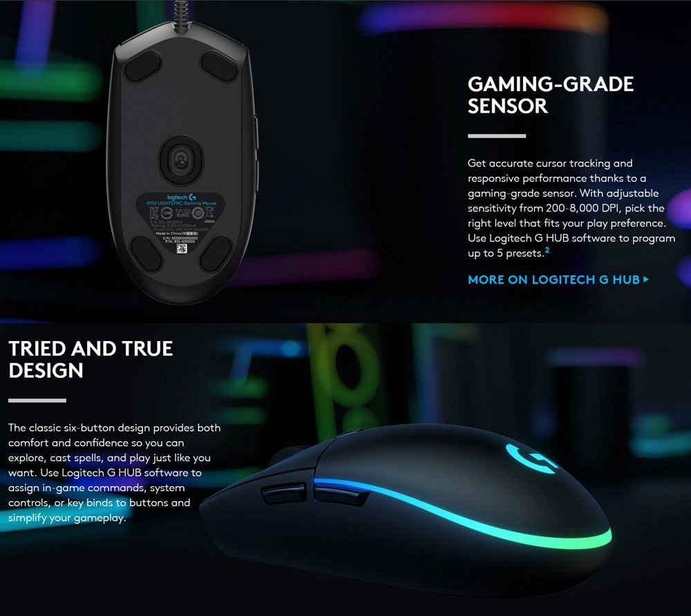 Logitech Gaming Mouse G102 Light Sync – Black / White - Image 3