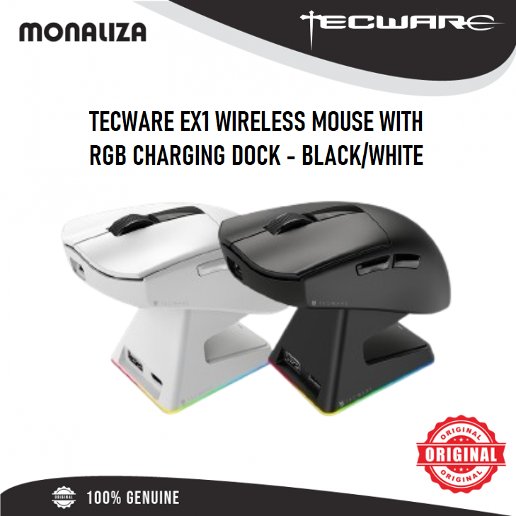 Tecware EX1 Wireless Mouse With RGB Charging Dock – Black/White