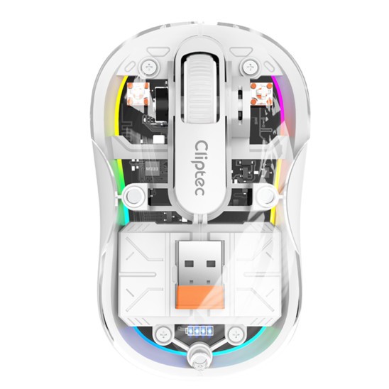 Cliptec Rzs636 Dual Mode 24000Dpi Transparent Rechargeable Rgb Silent Wireless Mouse – White - Image 2